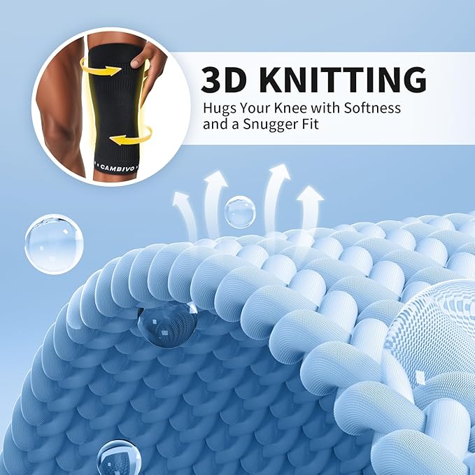 CAMBIVO Elite Motion Series Knee Brace for Women and Men (2 Pack), Ultra-Thin Lightweight Knee Compression Sleeve with Reflective Design for Pain Relief, Running, Workouts, Daily Use (Black, X-Large)