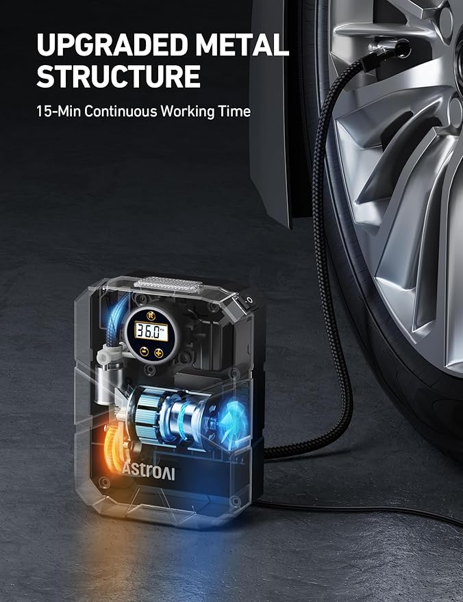 AstroAI S1 Tire Inflator Portable Air Compressor 12V DC, Digital Car Tire Pump 150 PSI, Preset Tire Pressure & Auto Shutoff, Electric Air Pump for Car Tires, Motorcycles, Bicycles, Other Inflatables
