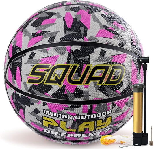 SQUAD Colored Camo Outdoor Basketball - High-Performance Rubber Basketball, Official Regulation Size 7 (29.5''), Includes Pump and Mesh Bag