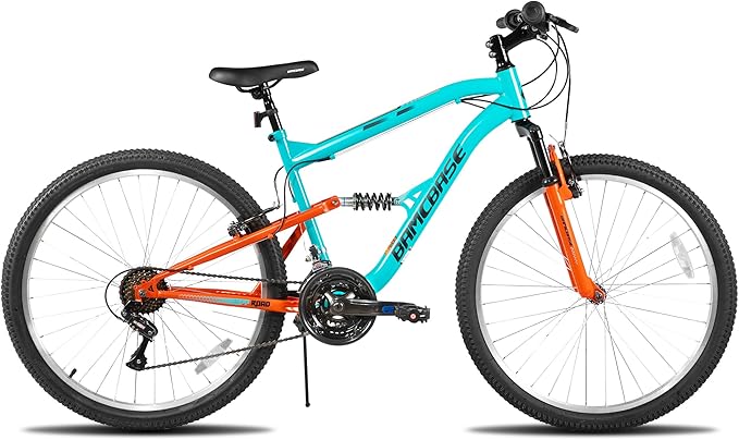 Hiland Full Suspension Mens Mountain Bike, 18 Speed, 26 Inch Wheel, Dual V Brake Bike for Men Womens Adult Bicycle