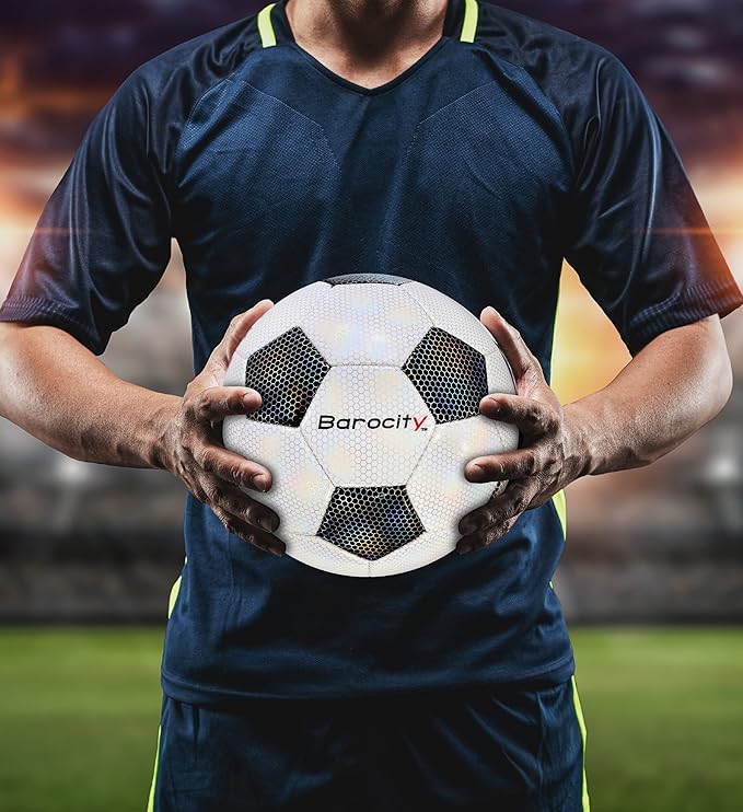 Soccer Ball - Premium Boy and Girl Official Match Ball with Cool Reflective Iridescent Rainbow Hex Pattern, Durable, Indoor, Outdoor, Training, Practice, Playtime and Games