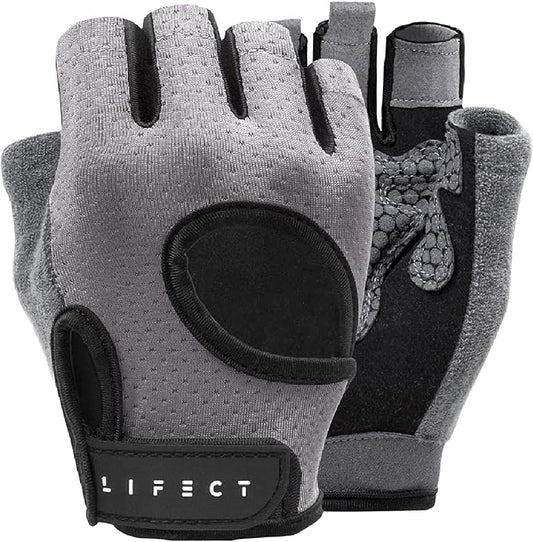 LIFECT Essential Breathable Workout Gloves, Weight Lifting Fingerless Gym Exercise Gloves with Curved Open Back, for Powerlifting, Women and Men