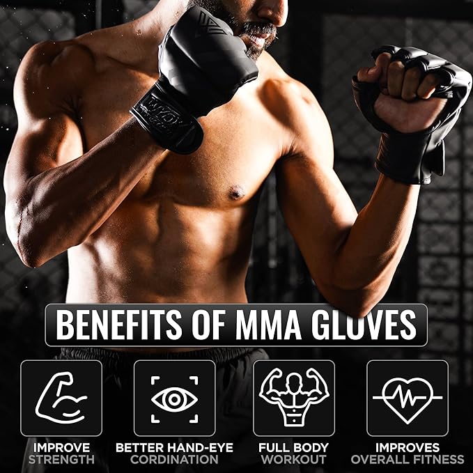 WYOX MMA Gloves for Men & Women – Grappling & Sparring Boxing Gloves with Open Palm Design, Padded Fingerless Training Gloves for Kickboxing, Muay Thai, Youth & Heavy Bag Workouts