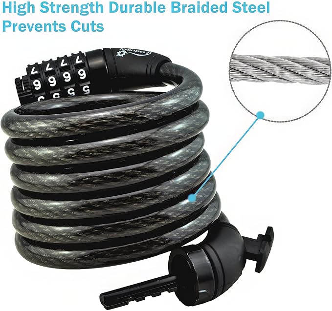 Lumintrail Combination Bike Lock Cable - 6 Feet Bike Locks 2 Pack Heavy Duty Anti Theft with Combinations - Bike Cable Lock Combination with Mounting Brackett (2 Pack, Black)