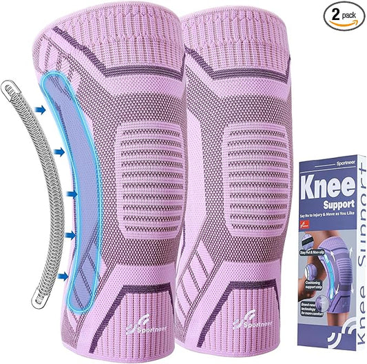 Copper Knee Brace for Men & Women - Knee Compression Sleeve with Side Stabilizers - Knee Support for Running, Hiking, Working, Basketball, Volleyball, Gym, Meniscus Tear, ACL, Arthritis Knee Pain Relief, A Pair (Pink-Purple, Medium(16"-18.5"))