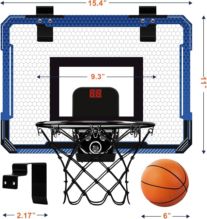 Indoor Mini Basketball Hoop with Electronic Scoreboard - Over The Door Basketball Hoop with 3 Balls, Mini Hoop Door & Wall Office Bedroom Score Basketball Hoop for Kids and Adults