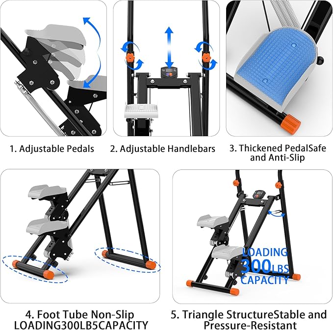 Stair Stepper for Home Gym - Foldable Vertical Climber Machine for Full-Body Workout, Cardio Exercise Machine with LCD Monitor, Adjustable Handlebar&Non-Slip Pedals -for Women&Men