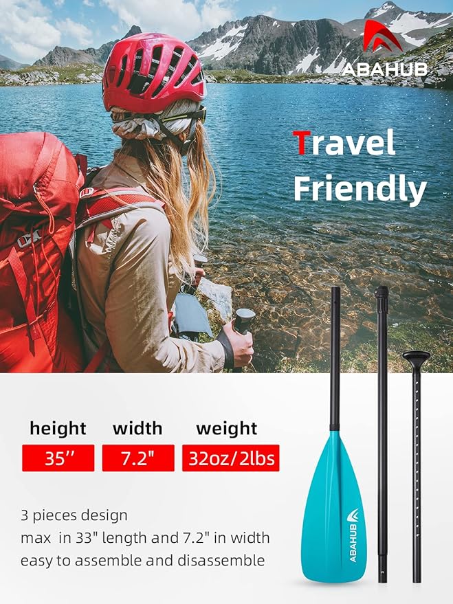 Abahub SUP Paddle - 3 Piece Adjustable Paddles - Lightweight Stand-up Paddle Oars for Paddleboard, Adjustable Aluminum Alloy Shaft 68" - 84", Black/Blue/Green/Orange/Red/Yellow Plastic Nylon Blade