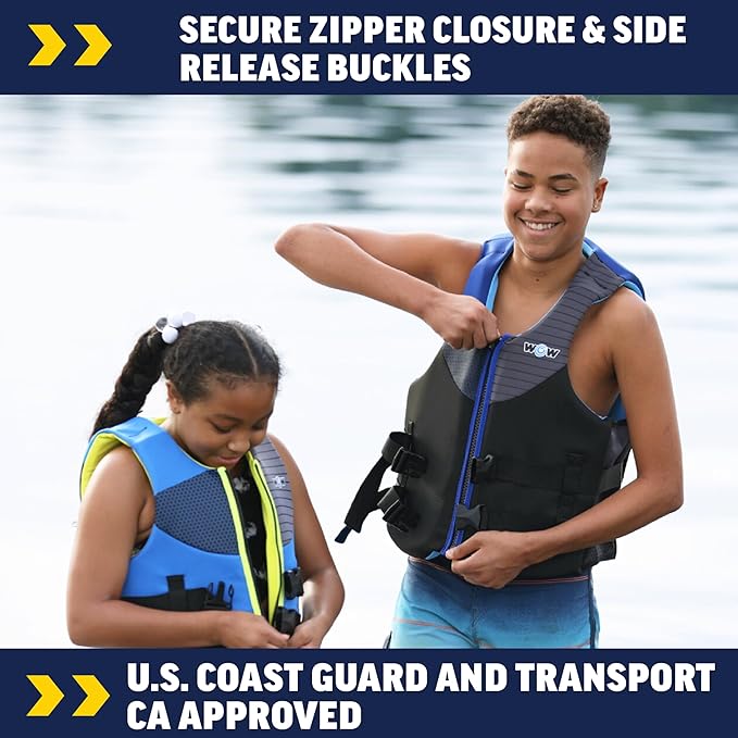 WOW Sports Life Jacket, US Coast Guard Approved Life Vest for Fishing, Kyaking, & Boating PFD, Blue - Large/XL