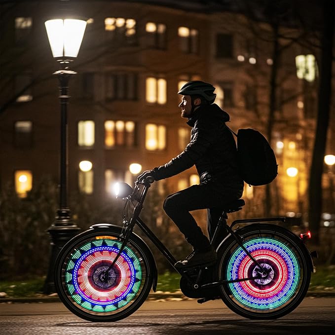 32 LED Spoke Lights - 30 Color Flashing Patterns Automatically Change, Easy Mount Bicycle Lights On Wheel Spokes