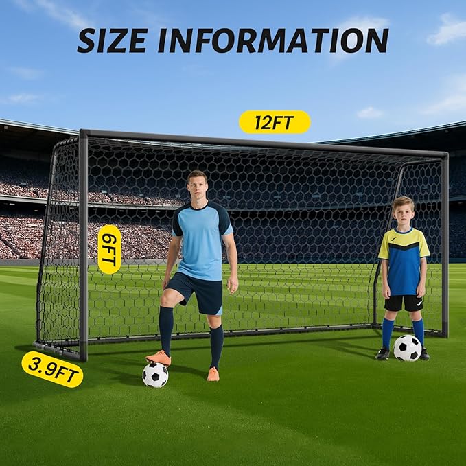 NAIZEA Soccer Goal - 12x6FT/16x7FT/10x6FT/8x6FT/6x4FT Soccer Goals for Backyard - Metal Soccer Goals for Youth Adult - Multiple Sizes Colors - Perfect for Games Indoor Outdoor Practice