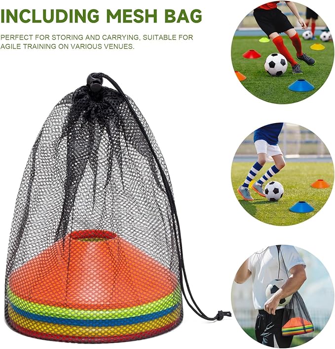 35/65 PCS Agility Soccer Cones for Training, Reusable Sports Cones for Drills with Mesh Bag, Training Cones for Soccer Practice, Football, Basketball - Disc Cones Training Equipment