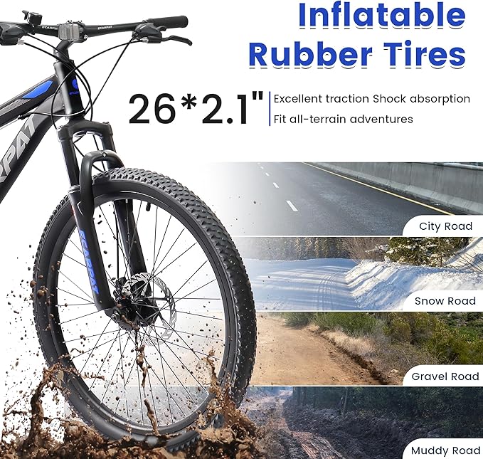 26 Inch Mountain Bike Dual Suspension for Mens Boys, 21 Speeds Steel Women Girls Mountain Bike Summer Travel Trip, Disc Brakes Adult Teens Sport Men Women Bicycle for Trail Commuter City Road