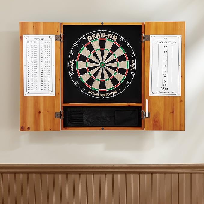Viper by GLD Products Metropolitan Solid Wood Cabinet & Sisal/Bristle Dartboard Play-Ready Bundle