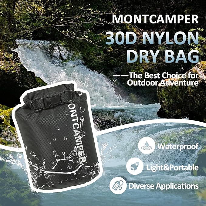 30D Nylon Waterproof Dry Bag-Suitable for Hiking, Kayaking and Rafting-Portable Waterproof Storage Sack with Roll Top Closure-Float on Water(3L/Black)