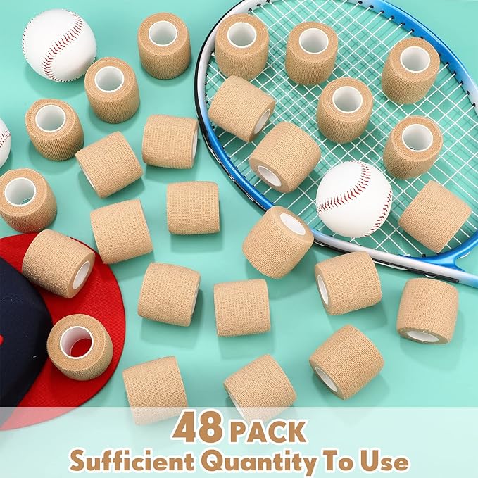Treela 48 Pack Self Adhesive Wrap Bandage Bulk, 2 Inches x 5 Yards Self Adherent Cohesive Bandage Elastic Athletic Tape Breathable Wound Tape for Stretch Athletic Sports Wrist Ankle(Nude Color)
