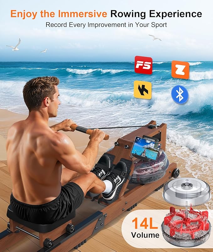Rowing Machines for Home,Water Rowing Machine with Foldable Design,400LBS Capacity,LCD Monitor,Smooth Glide Rails,Comfortable Seat,Free App(Bluetooth) Supported for Immersive Water Rower&Home Gym