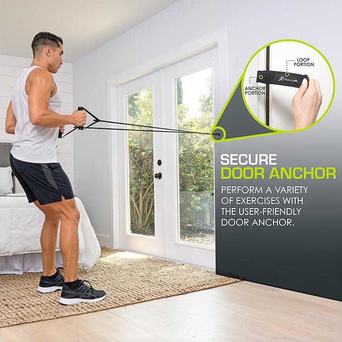 ProsourceFit Single Stackable Resistance Bands with Door Anchor and Exercise Guide, 8-12 LB, Heavy Duty Fitness Tube for Full-Body Exercises and Home Workouts