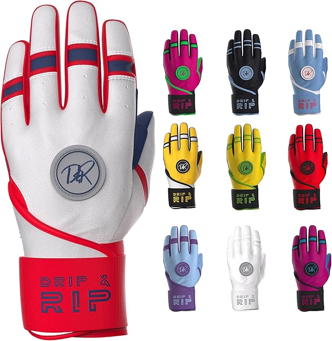 Drip & Rip Baller Series - Youth Batting Gloves + Adult Batting Gloves - for Softball and Baseball - Long Cuff Style for Men and Youth