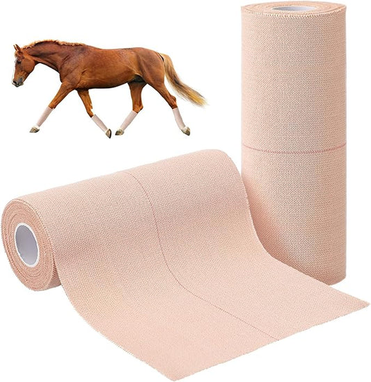 Nuanchu 2 Rolls Adhesive Elastic Tape Bandage Tape Wrap Flexible Stretch Bandages for Sports Ankle, Knee and Wrist Sprains(6 Inch Wide,Apricot)