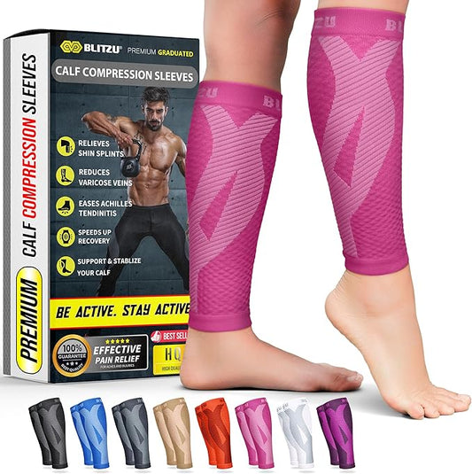 BLITZU Calf Compression Sleeve for Men & Women Footless Compression Socks Support Runners Leg Sleeve Shin Splints Pain Relief