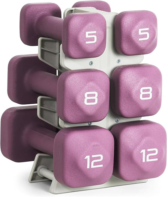 Tone Fitness Neoprene Dumbbell Set with Storage Rack – Non-Slip, Anti-Roll Hand Weights for Home Gym Workouts | 20 lb, 32 lb, & 50 lb Options