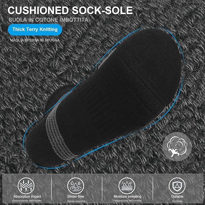 6-Pair Cushion Sports Socks Men Women Tennis Sock Ankle-support for Basketball Baseball Running Hiking Padel..