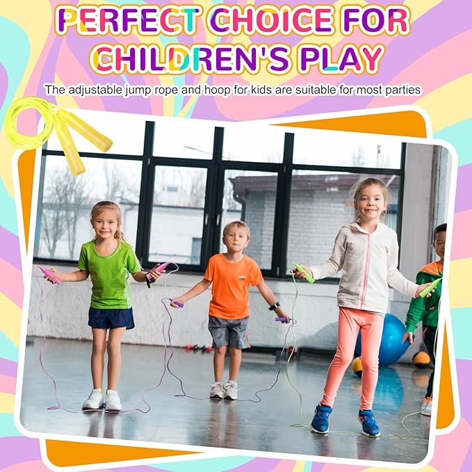 Poen 16 Pcs Detachable Hoop and Jump Rope Set Adjustable Kids Exercise Hoop Skipping Rope Equipment for Fitness Teens Adults Weight Loss Exercise Gymnastics Party Games
