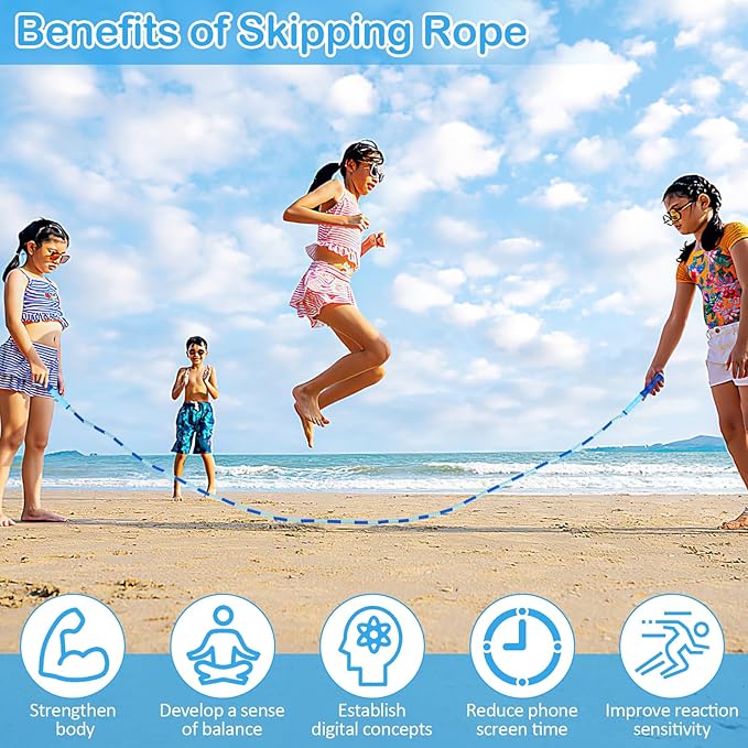 Jump Rope for Kids, Adjustable Jump Ropes for 4 5 6 7 8 10 12, Tangle Free Jumping Rope Age 8-12, Segmented Soft Beaded Skipping Rope for Women Fitness