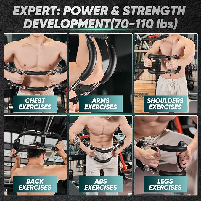 Twister Arm Trainer, Adjustable Spring Chest Expander and Forearm Strengthener, Triceps, Biceps, Shoulder, Back & Thigh Workout bar Equipment, Portable Upper Body Exerciser for Home Fitness