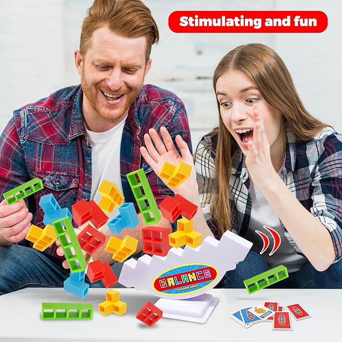 FAVANTIME 48pcs Stacking Game Tetra Balance Tower Stacking Blocks Board Games for 1-4 Players Family Games for Kids, Adults, Party, Travel Team Building Blocks Toy