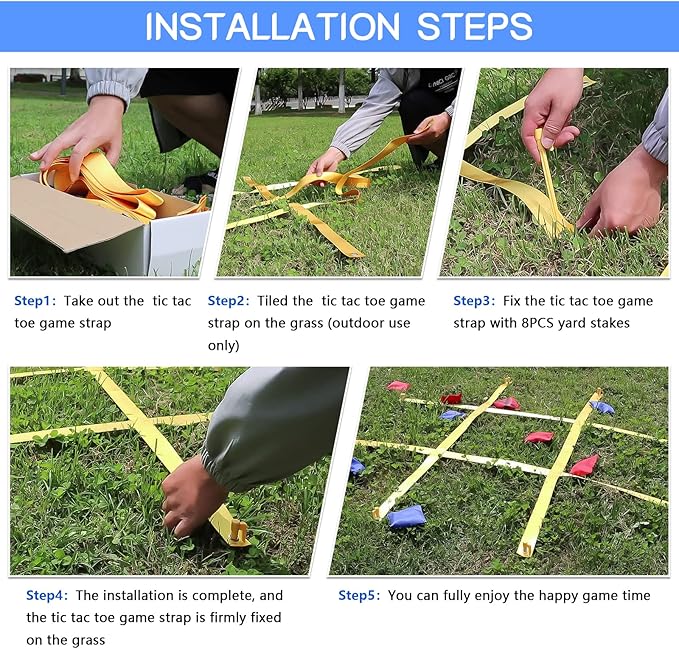 Giant Tic Tac Toe Strap Game Outdoor, 4 Ft X 4 Ft Portable Tic Tac Toe Bean Bag Toss Game, Large Yard Toss Game Tic Tac Toss Across Camping Games for Kids & Families