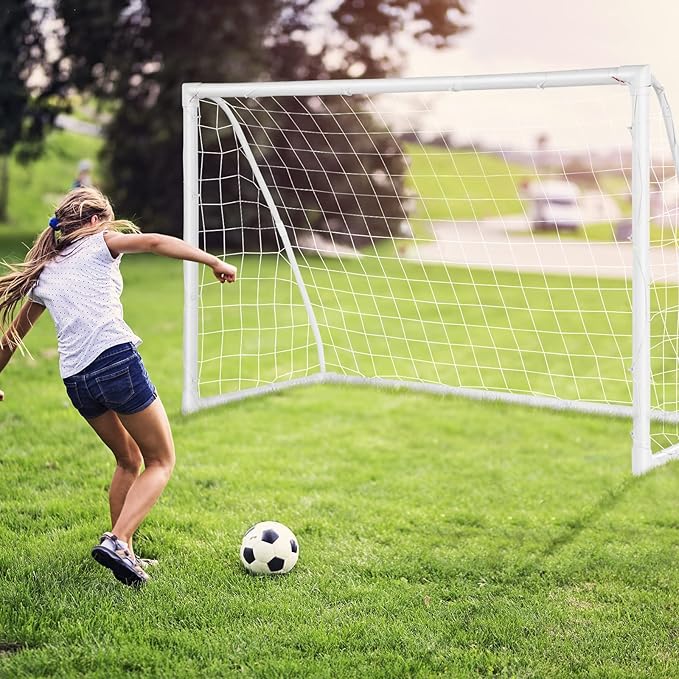 GYMAX Soccer Goal, Soccer Goals for Backyard with All Weather Net, Ground Stake & Zip Ties, Easy Assembly Folding Soccer Frame and Net for Kids School Club Training Practice