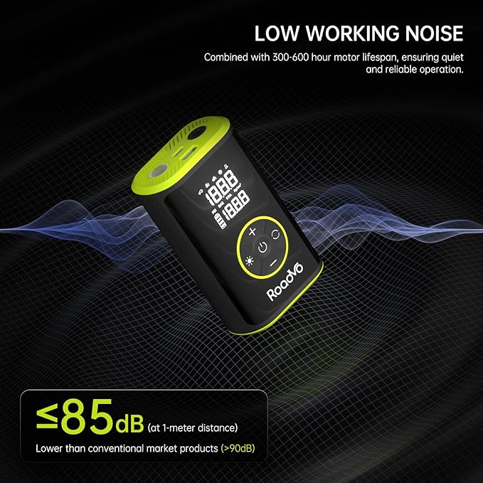 Roadvo Tire Inflator Portable Air Compressor-3X Fast 150 PSI Cordless Air Pump with Digital Tire Pressure Gauge,Auto Shutoff & LCD Display,Portable Bike Pump for Car Tires,Ebike,Motorcycle,Balls