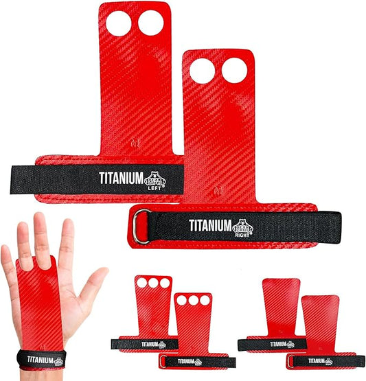 Bear Grips Two Hole Hand Grips, Three Hole Pull Up Grips, No Hole Wrist Grips, WOD Grips for Men and Women. Carbon Fiber Hands Grips, Titanium Hand Grips for Weight Lifting, Speed Pull Up Gloves Grip