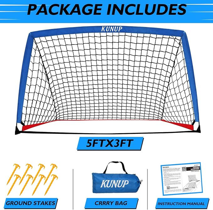 5×3 6x4 9x5 FT Portable Kids Soccer Goal for Backyard, Foldable Soccer Practice Net with Carrying Bag for Toddler Youth Adult Pop Up Soccer Training Equipment Indoor and Outdoor Sports Game