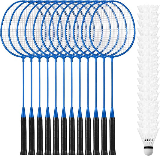 Wettarn 12 Pcs Badminton Rackets Bulk with 18 Nylon Badmintons, Shuttle Set for Adults Teenagers Youth Beginners Advanced Player Backyard Gym Beach Outdoor
