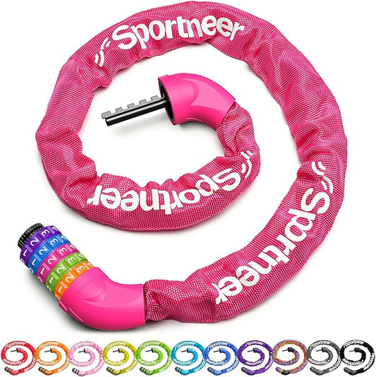 Sportneer Bike Lock: 5 Digit Combination High Security Anti Theft Bike Chain Lock - 3.2/3.6/4ft Heavy Duty Keyless Bicycle Lock for Bike, Motorcycle, Scooter, Door & Gate - 4/6mm Thick, Easy to Use