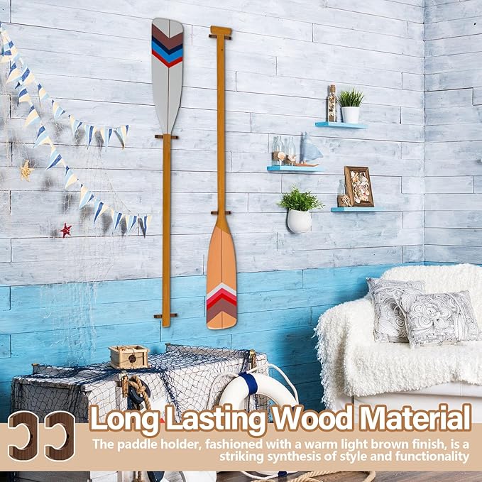Kayak Paddle Holder, Kayak Oar Holder to Keeper Hanging Oar for Wall Decor, Paddle Storage Rack, Wooden Board Accessories for Sup Canoe Dragon Boat Paddles