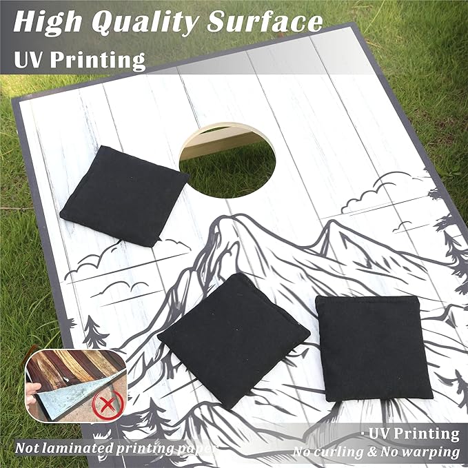 Cornhole Board Set 4FTx2FT Solid Wood Regulation Size Cornhole Set Includes 8 Cornhole Bags for Adults