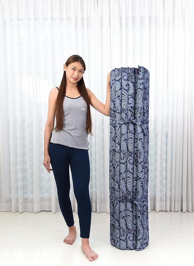 Leewadee - Foldable Floor Mattress - Japanese Roll Up Futon -Trifold Tatami Mat- Guest Floor Bed - Camping Mattress - Thai Massage Mat, Kapok Filled, 75 x 57 inches, Blue White