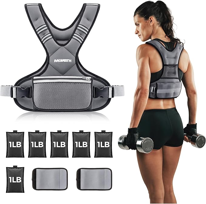 PACEARTH Adjustable Weight Vest 4-10lbs / 11-20lbs / 20-32lbs X-Shape Weighted Vest for Women and Men, Home Workout Ironsand Vest with Zipper Pouch and 6 Weight Packs, Available in Pink, Gray, Black