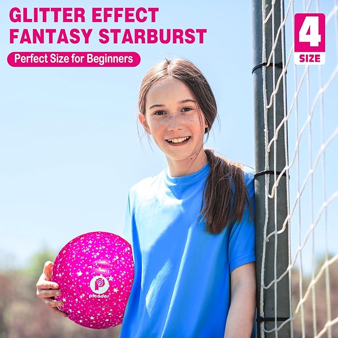 Kids Soccer Ball Size 3 4, Glitter Pink Purple Shiny Toddler Balls for Ages 4-6-8 8-12 Girls Boys Soft Training Ball