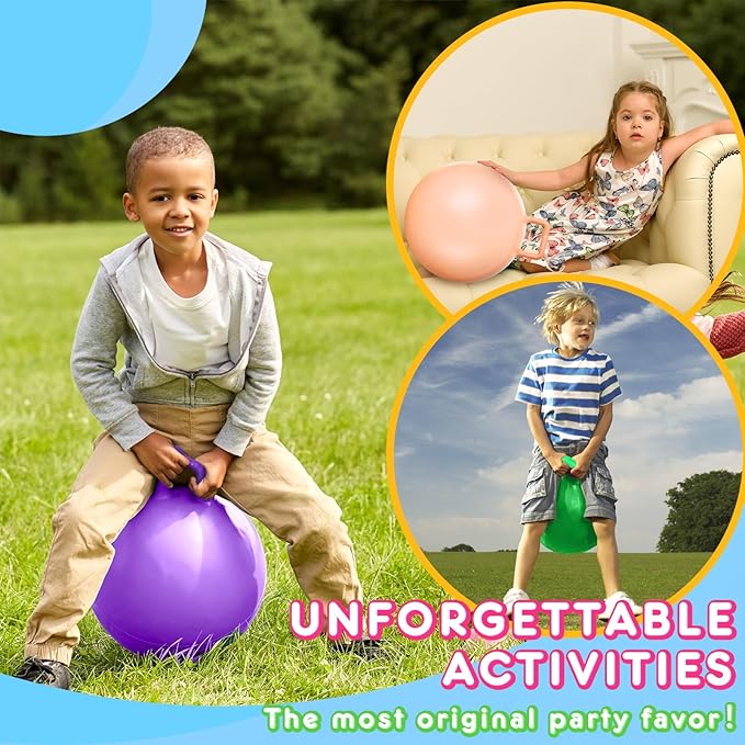 Lewtemi 6 Pcs Hopper Ball Jumping Hopping Inflatable Ball Bouncing Ball with Handle and Air Pump Outdoor Games for Kids Sport Exercise(Light Colors, 18 Inch)