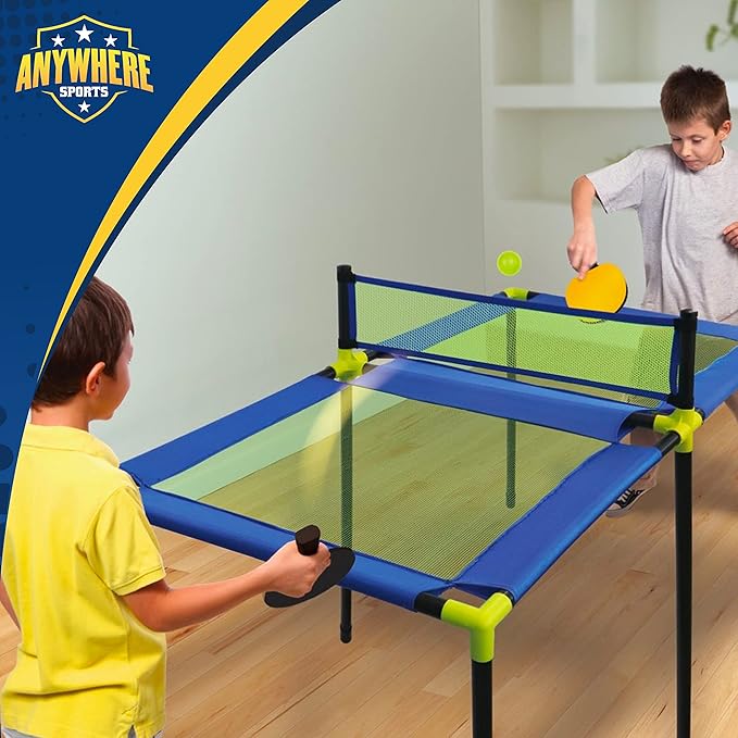 Nature Bound Anywhere Sports - Portable Trampoline Ping Pong Table Tennis Game for Indoor or Outdoor Use, Includes Two Paddles, Six Balls, Storage Bag, and Compact Size for Kids