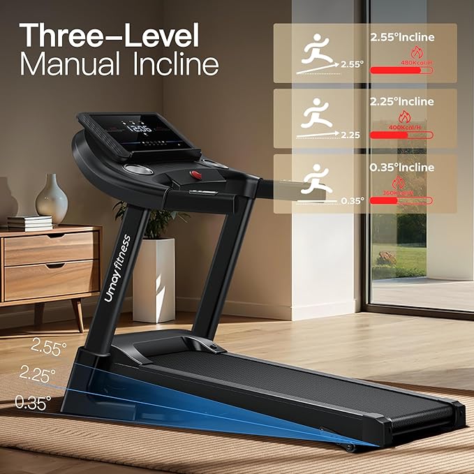 UMAY Fitness Treadmill with Incline, Foldable Compact Treadmills for Home with Pulse Sensors, Max 300/400 LBS Capacity, 3.0/3.5HP Quiet Brushless, Max 8.7 MPH
