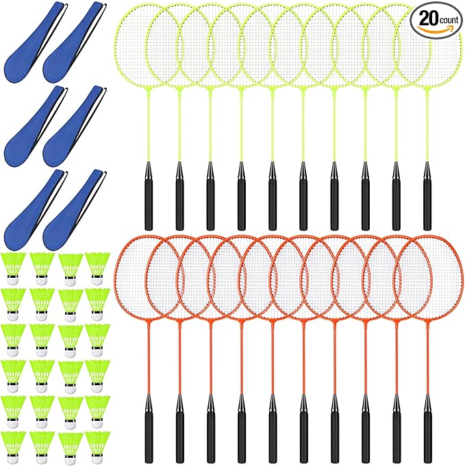 20 Pcs Badminton Rackets Set with 24 Shuttlecocks and 6 Carrying Bags, Sturdy Lightweight Badminton Rackets Racquet for Adults Beginners Indoor Outdoor Backyards