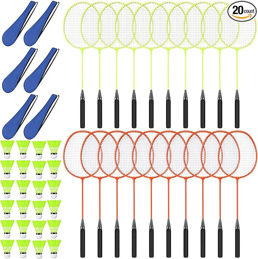 20 Pcs Badminton Rackets Set with 24 Shuttlecocks and 6 Carrying Bags, Sturdy Lightweight Badminton Rackets Racquet for Adults Beginners Indoor Outdoor Backyards