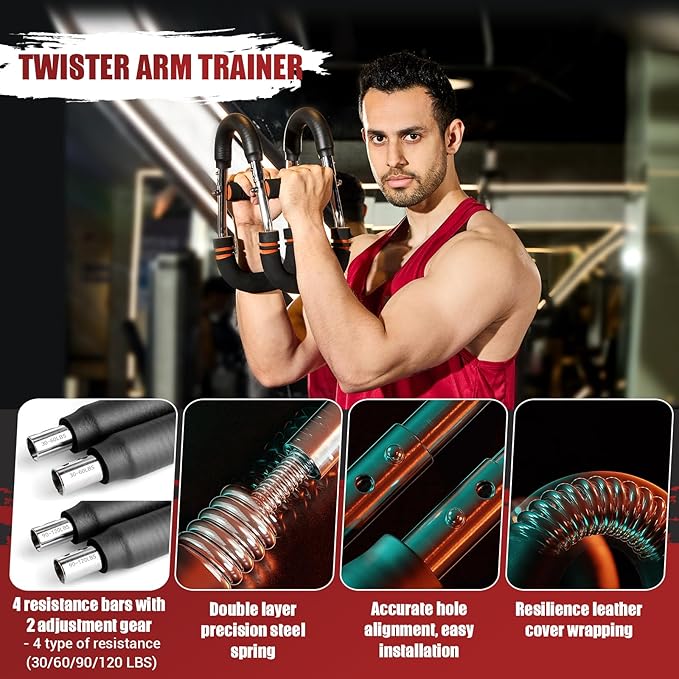 Twister Arm Trainer, Adjustable Twister Arm Chest Exerciser with 2/4 Spring & Training Poster for Men & Women, Detachable Power Twister Home Fitness Equipment for Enhancing Upper Body Muscle