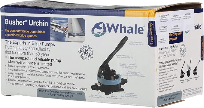 Whale Gusher Urchin Manual Bilge Pump - up to 14.5 GPM Flow Rate - for Boats up to 40 Feet